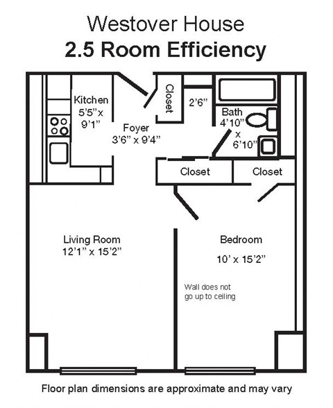 Floor plan for studio, 1 bath